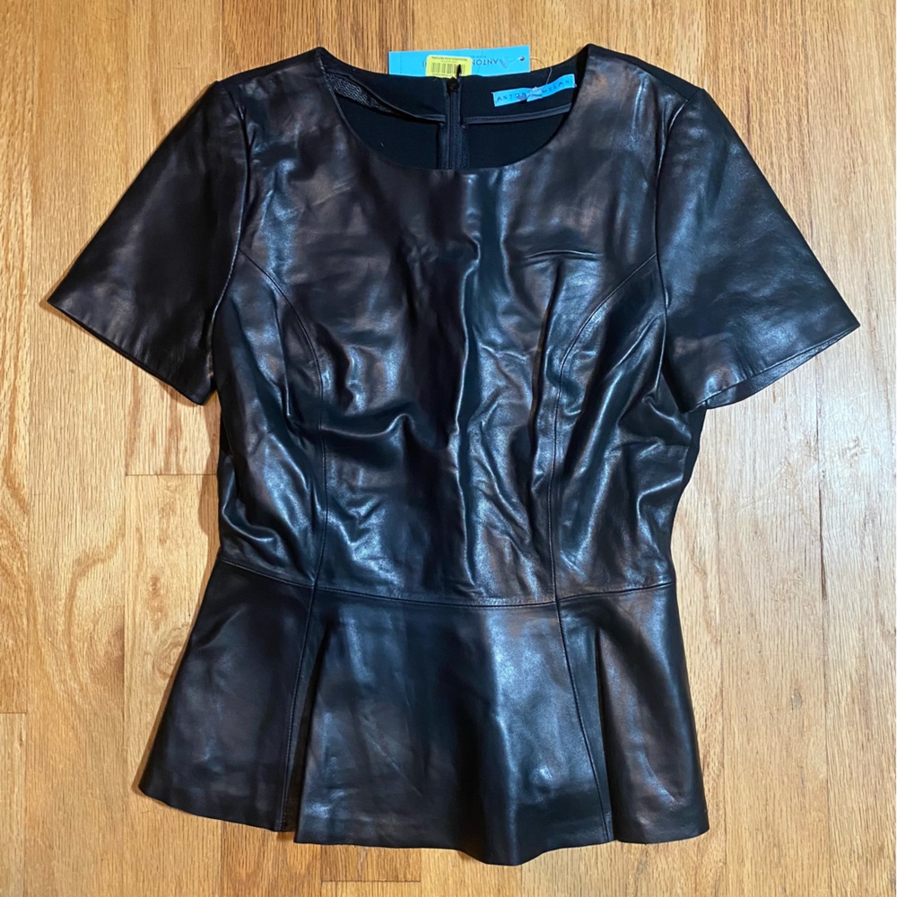 Antonio Melani mixed media leather peplum top - Picture 4 of 4